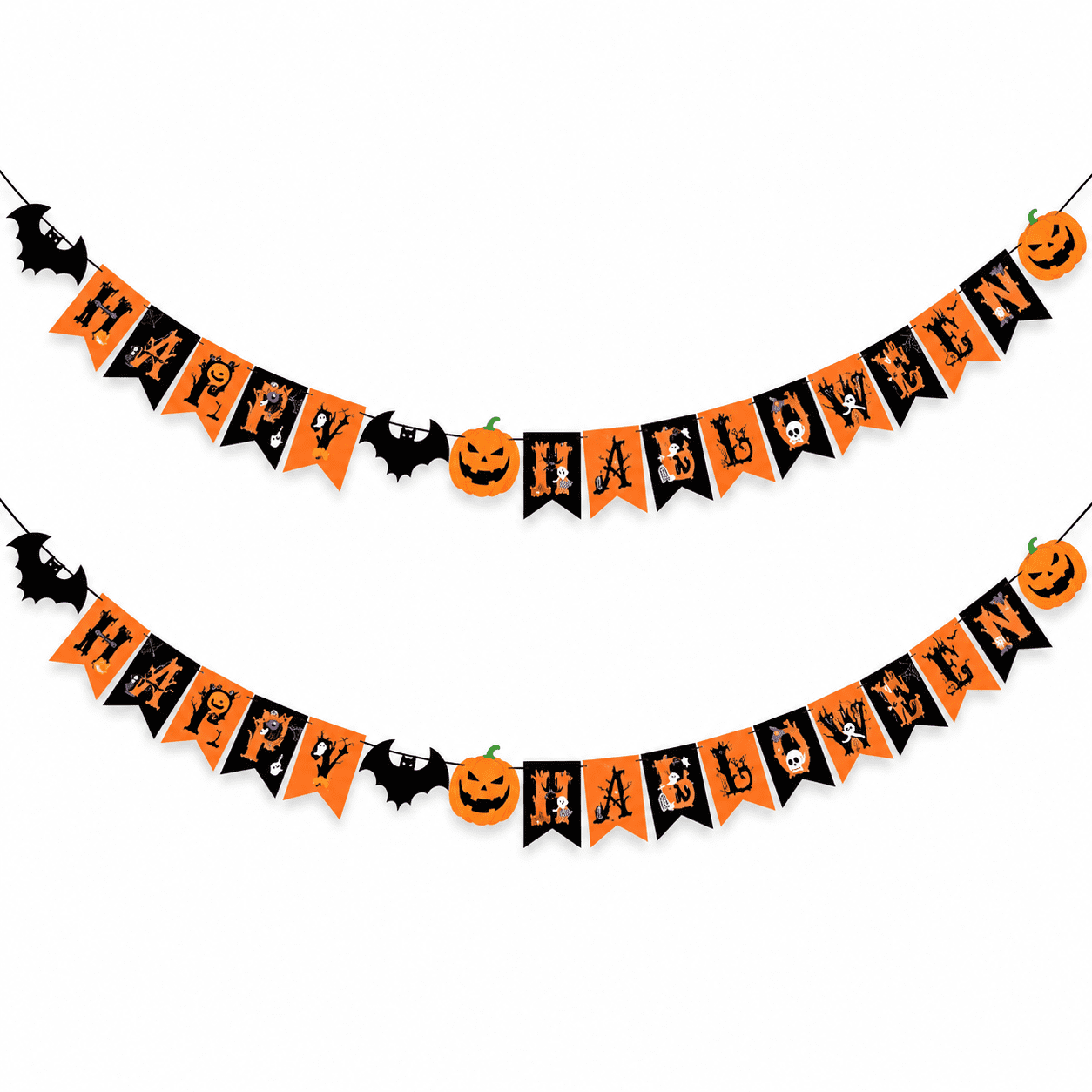 2 Pack Happy Halloween Banner Decorations, 36 Sheet Hanging Garland ...