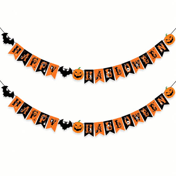 2 Pack Happy Halloween Banner Decorations, 36 Sheet Hanging Garland ...