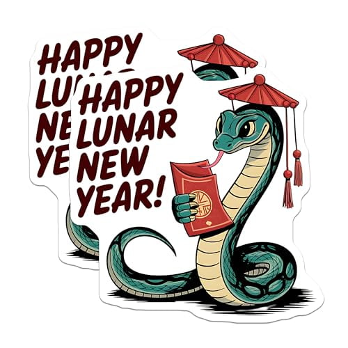 (2 Pack) Happy Lunar New Year Magnets - Snake Design - Chinese New Year Magnet - Year of The Snake - 5" On Longest Side - for Cars, Fridges, Toolboxes - Made in USA - MAG4134