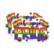 2 Pack Happy Pride Stickers - Rainbow Flag Decals - LGBT Pride Month Stickers- 5" On Longest Side - Sticks to Smooth Flat Surfaces - Made in USA - BMCS16812