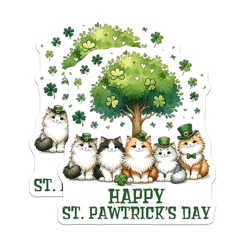 (2 Pack) Happy St. Pawtrick's Day Magnets - Cat Lover Decor - 5" On Longest Side - for Cars, Fridges, Toolboxes - Made in USA - MAG8098