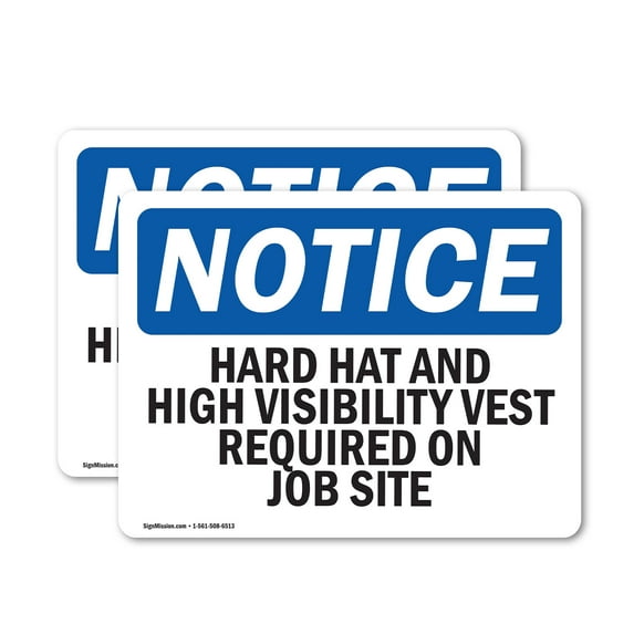 (2 Pack) Hard Hat And High Vis Vest On Job Site OSHA Notice Sign