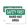 thumbnail image 1 of (2 Pack) Hard Hat Area OSHA Safety First Sign 7 Inch X 5 Inch Vinyl Label Decal Sticker Weather Resistant, UV Protected for Workplace, Business, and Construction Site, Made in the USA, 1 of 7