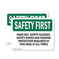 thumbnail image 1 of (2 Pack) Hard Hat Safety Glasses Safety Shoes And OSHA Safety First Sign 14 Inch X 10 Inch Indoor / Outdoor Rust-Free Aluminum Metal Signs for Workplace, Workshop, and Construction Site, 1 of 8