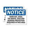 thumbnail image 1 of (2 Pack) Hard Hat Steel Toe Boots Eye And Hearing OSHA Notice Sign 14 Inch X 10 Inch Plastic Sign, Weather Resistant, UV Protected for Workplace, Business, and Construction Site, Made, 1 of 8