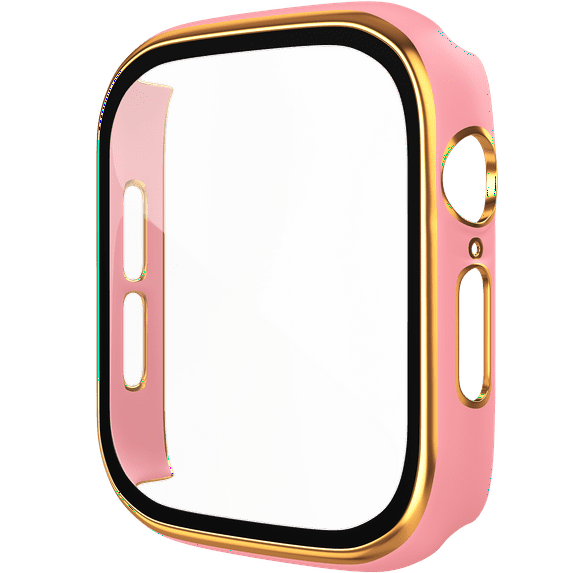 2 Pack Hard PC Case Compatible with Apple Watch Series 6 SE Series 5 Series 4 40mm with Tempered Glass Screen Protector, Full Coverage, Touch Sensitive, Ultra-Thin HD Bumper - Pink with Gold