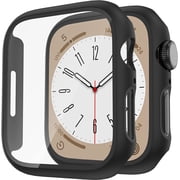 2 Pack Hard PC Case Compatible with Apple Watch Series 8 Series 7 41mm Screen Protector, Tempered Glass Film Hard Bumper Anti-Scratch HD Ultra-Thin Protective Cover for iWatch 41mm, Black+Black