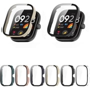 2 Pack Hard PC Case with Screen Protector Compatible with Redmi Watch 4 Smartwatch Accessories Full Coverage Ultra-Thin Protective Cover Bumper Guard HD Tempered Glass Film for Women Men