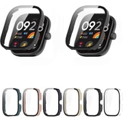 2 Pack Hard PC Case with Screen Protector Compatible with Redmi Watch 4 Smartwatch Accessories Full Coverage Ultra-Thin Protective Cover Bumper Guard HD Tempered Glass Film for Women Men