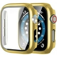 thumbnail image 1 of 2 Pack Hard PC Case with Tempered Glass Screen Protector 45mm 41mm 44mm 40mm 42mm 38mmCompatible with Apple Watch Series 3 4 5 6 SE 7 - 1 gold + 1 Transparent, 1 of 9