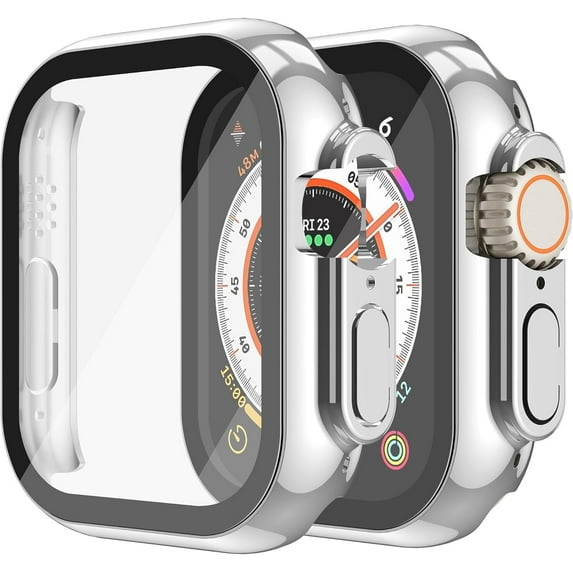 2 Pack Hard PC Case with Tempered Glass Screen Protector Compatible with Apple Watch Series 10 42mm, Scratch Resistant Lightweight Full Coverage Cover for iWatch, 1 Silver + 1 Clear