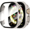 thumbnail image 1 of 2 Pack Hard PC Case with Tempered Glass Screen Protector Compatible with Apple Watch Ultra 2 (2024) / Ultra 49mm, Scratch Resistant Lightweight Full Coverage Cover for iWatch, 1 Starlight + 1 Clear, 1 of 7