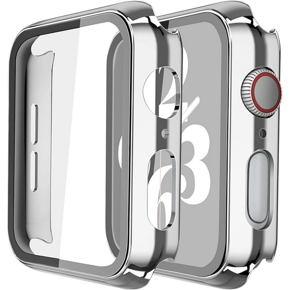 2 Pack Hard PC Case with Tempered Glass Screen Protector Compatible with Apple Watch Series 6 SE Series 5 Series 4 44mm, Transparent