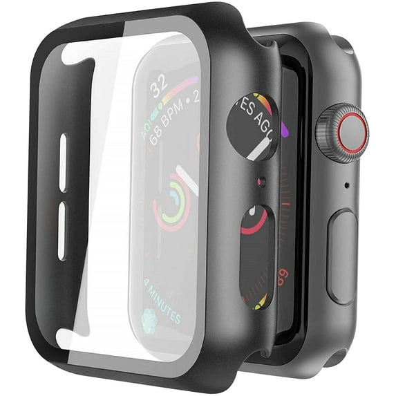 2 Pack Hard PC Case with Tempered Glass Screen Protector Compatible with Apple Watch Series 6 SE Series 5 Series 4 44mm, Transparent