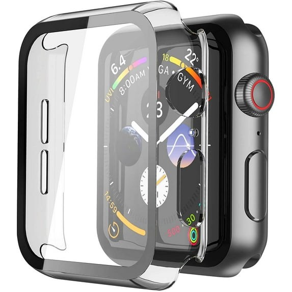 2 Pack Hard PC Case with Tempered Glass Screen Protector Compatible with Apple Watch Series 7 45mm - 2x Transparent Clear
