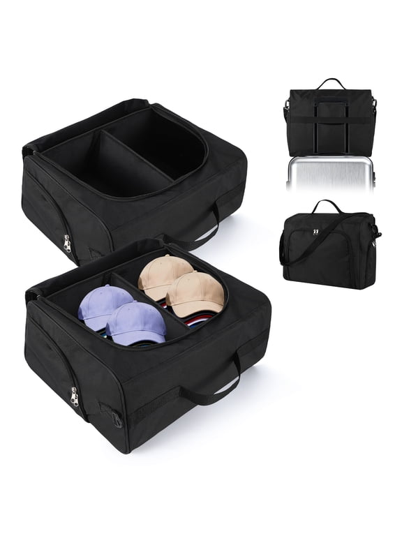 2 Pack Hard Shell Hat Travel Case, Baseball Cap Storage Organizer Holds up to 24 Caps, 900D Oxford Waterproof Carrying Bag for Travel, Closet & Moving, Black