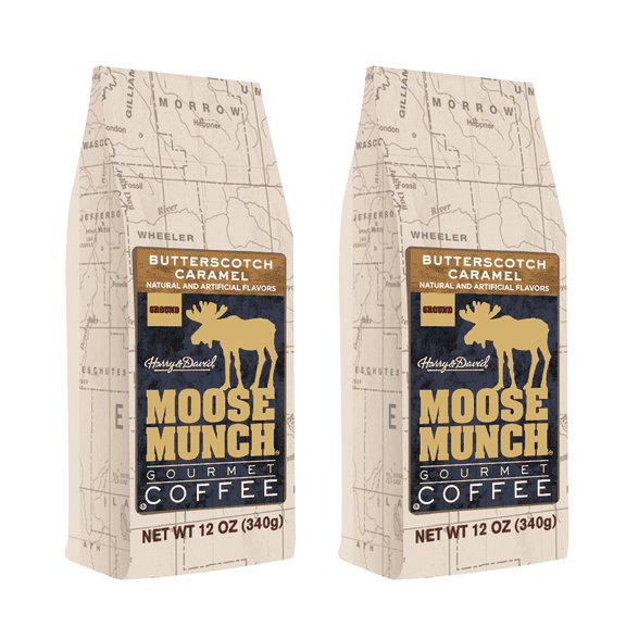 (2 Pack) Harry & David Moose Munch Butterscotch Caramel Ground Coffee, Medium Roast, 12 Oz