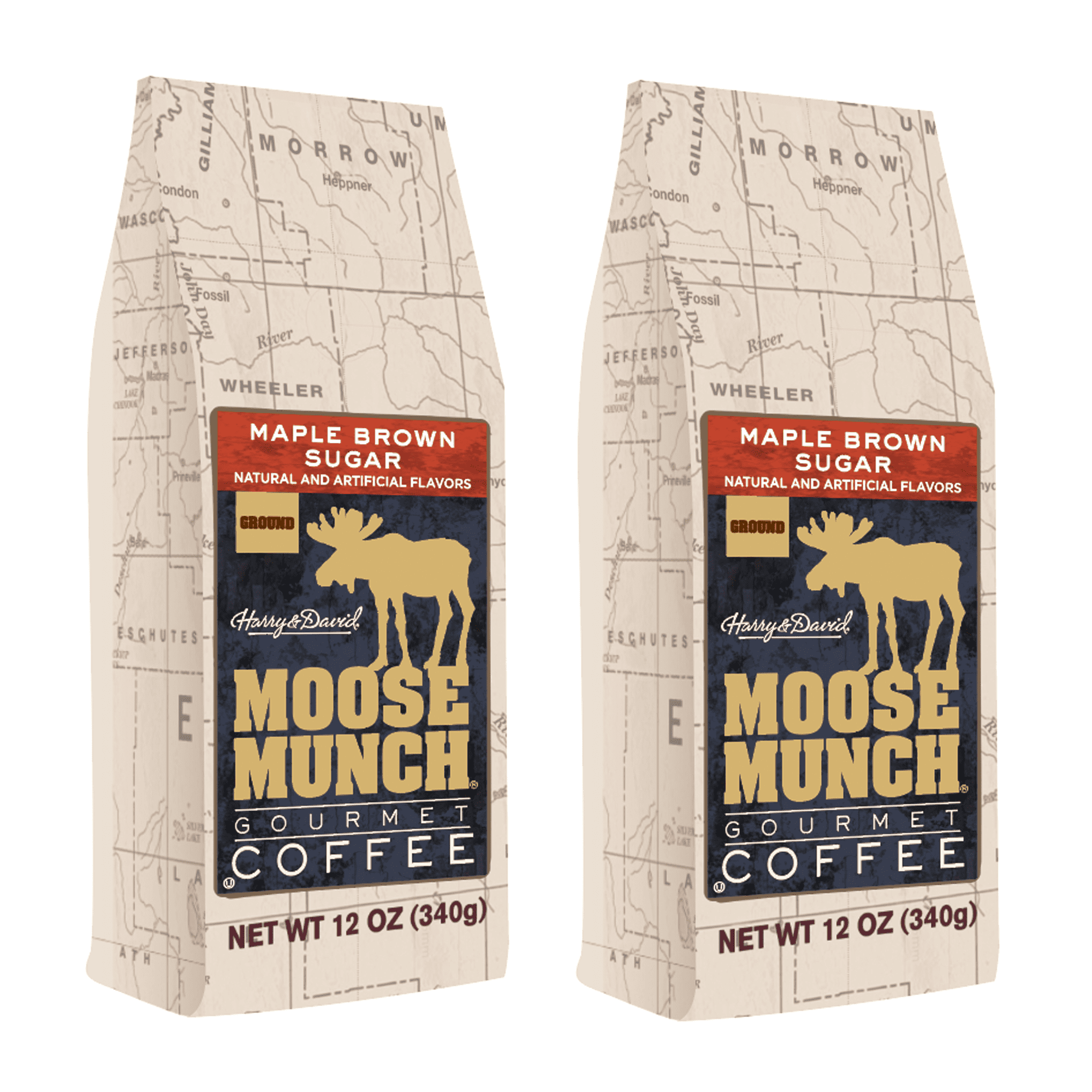 (2 Pack) Harry & David Moose Munch Maple Brown Sugar Ground Coffee, Medium Roast, 12 Oz