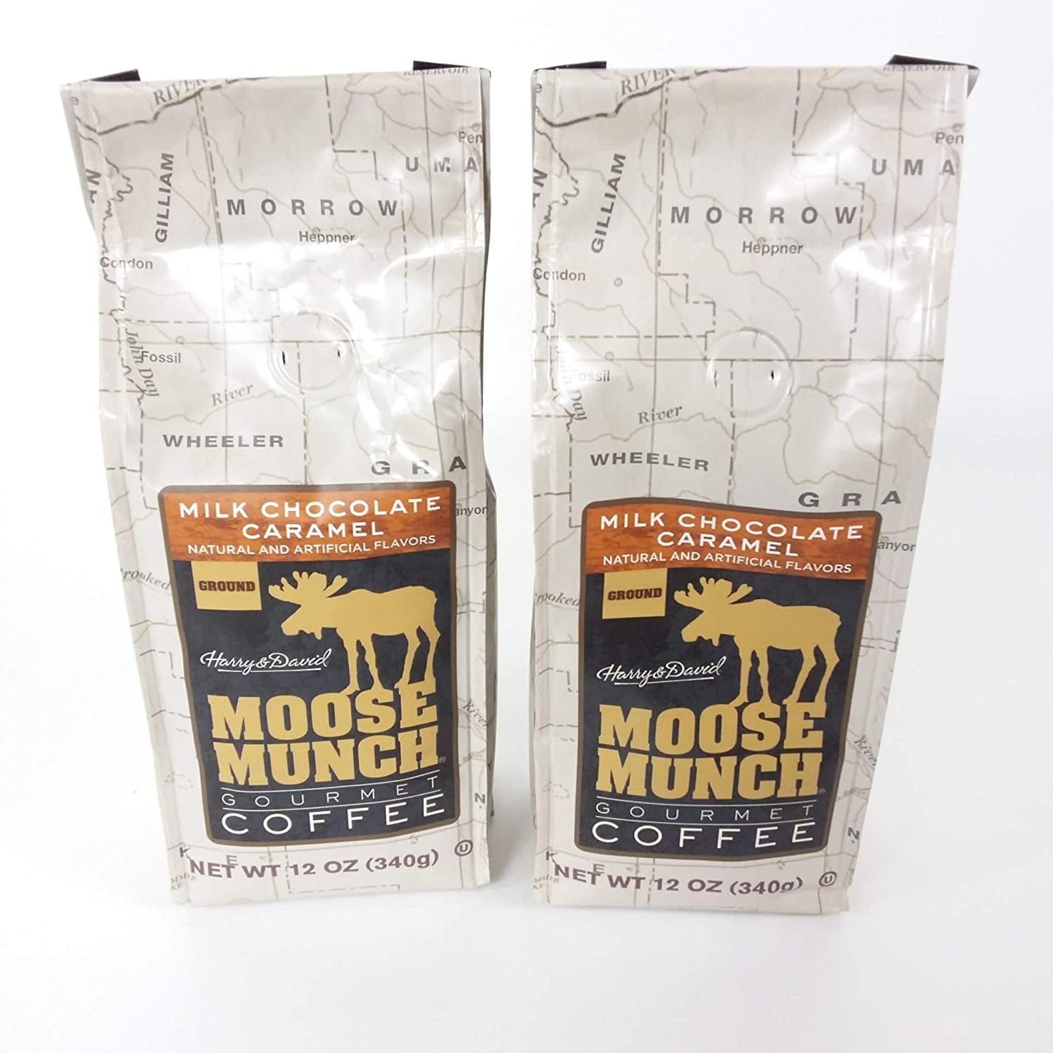 (2 Pack) Harry & David Moose Munch Milk Chocolate Caramel Ground Coffee, Medium Roast, 12 Oz