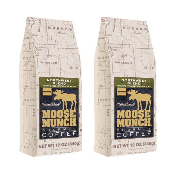(2 Pack) Harry & David Moose Munch Northwest Blend Ground Coffee, Medium Roast, 12 Oz