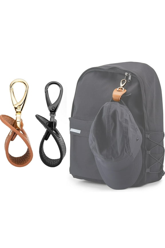 2 Pack Hat Clip for Travel, Hands-Free Bag, Backpack, Purse, and Hiking Gear Clip-on Holder Strap for Baseball, Snapback, and Ponytail Caps - Brown,Black