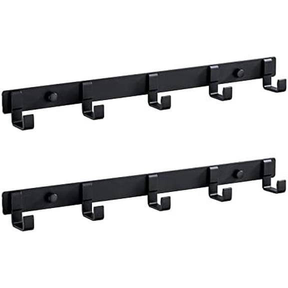 2 Pack Hat & Coat Rack - Wall Mounted Aluminum Alloy Hook Rack (5 Hooks Black)$$Home Decor, Kitchen, & Other