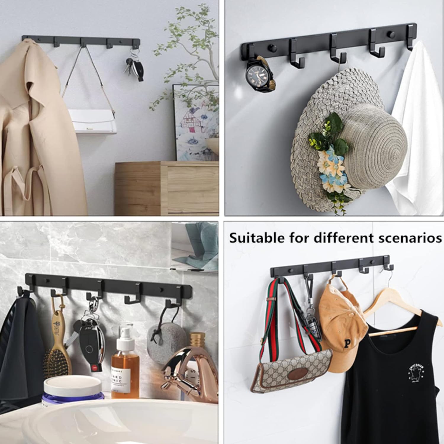 2 Pack Hat &amp; Coat Rack - Wall Mounted Aluminum Alloy Hook Rack (5 Hooks ...