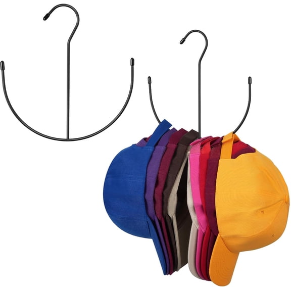 2 Pack Hat Hangers for Closet, Metal Hat Organizer Hat Racks for 20 Baseball Caps, Hat Holder Cap Storage, Black