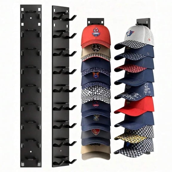 2 Pack Hat Organizer For Baseball Caps, Strong Adhesive Hat Rack For Wall, Multilayer Hat Storage Display Holder, Wall Mounted Hat Hooks Hold Up To 18 Hats For Closet Door And Bedroom (Black)