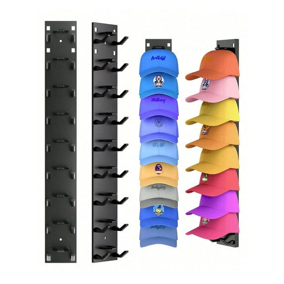 2-Pack Hat Organizer – Strong Adhesive Wall-Mounted Hat Rack – Multilayer Hat Storage Display Holder for Baseball Caps – Holds Up to 18 Hats – Perfect for Closet Doors and Bedrooms (Black)