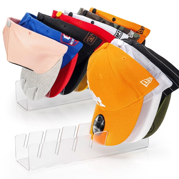 2/Pack Hat Organizer for Baseball Caps, Acrylic Hat Stand, Cap Holder & Display Rack, Freestanding Hat Storage, Includes 1 Adhesive Mounting Pad