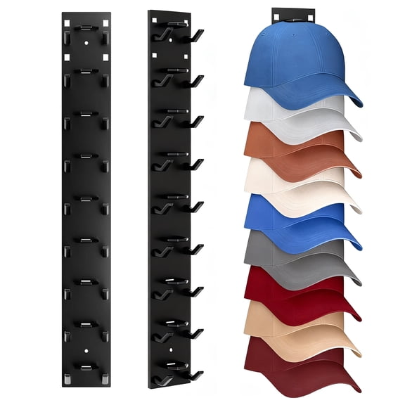 Hat Organizer, 2 Pack Hat Rack for Baseball Caps, Strong Adhesive Hat Storage Rack for Wall, Multilayer Hat Storage Display Holder, Hat Rack Hold up to 18 Hats for Closet Door and Bedroom (Black)