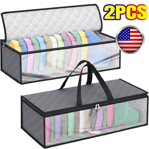2 Pack Hat Storage Bag for Baseball, Caps Hat Organizer Case Hat Holder Rack with 2 Carry Handles for Closet Moisture & Dust Proof Holds Up to 20 Hats (Grey)