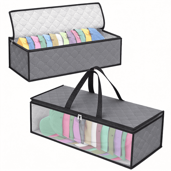 2 Pack Hat Storage Bag for Baseball, Caps Hat Organizer Case Hat Holder Rack with 2 Carry Handles for Closet Moisture & Dust Proof Holds Up to 20 Hats (Grey)