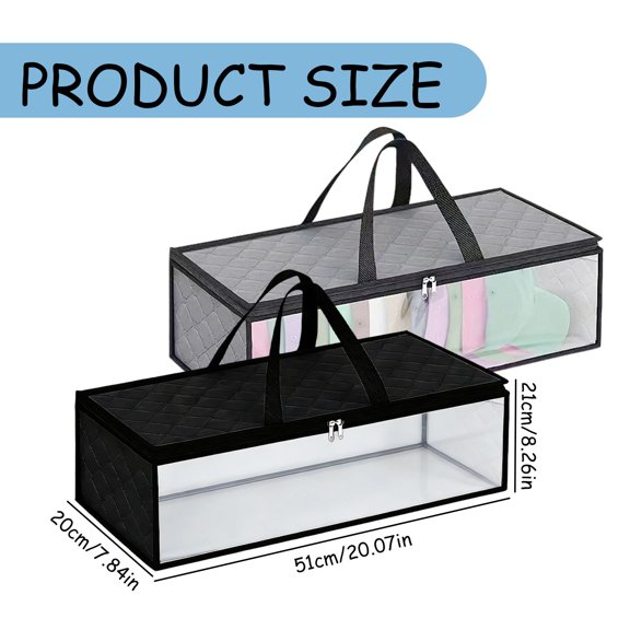 2 Pack Hat Storage Bag For Baseball Caps Organizer Case Hat Holder Rack With 2 Carry Handles For Closet (Grey, 25*5*20cm)