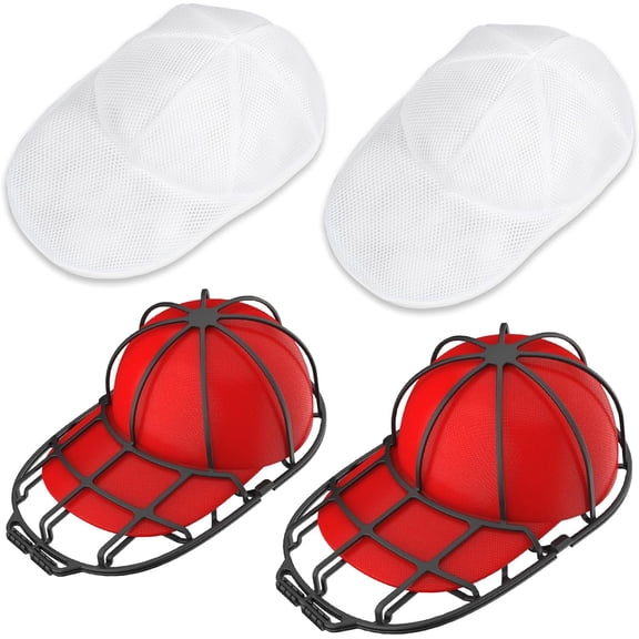 2-Pack Hat Washer Cage with Mesh Bag, Baseball Cap Washers, Baseball Hat Cleaner/Cleaning Protector,Ball Cap Washing Frame Cage Hat Washing Holder for Washing Machine