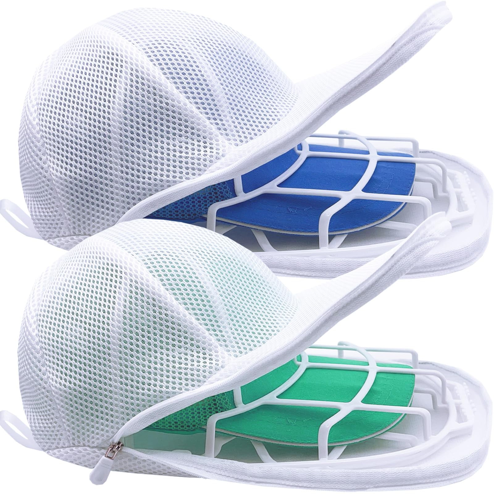 2-Pack Hat Washer Cage for Washing Machine - Baseball Cap Cleaning Protector with Mesh Bags, Hat Shaper & Portable Washer for Apartments