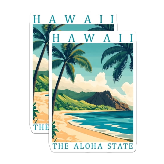(2 Pack) Hawaii Aloha State Magnets - Tropical Beach Palm Tree Ocean Scenic Island - Travel Souvenirs Refrigerator Decor - 5 Inches On Longest Side - Thick Durable Magnet - Made in USA - MAG19352