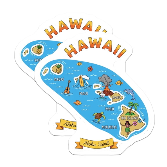 (2 Pack) Hawaii Map Magnets - Hawaiian Islands - Aloha Spirit Vacation Souvenir - 5" On Longest Side - Premium Magnet - for Cars, Refrigerators, Toolboxes, Lockers - Made in USA - MAG15308