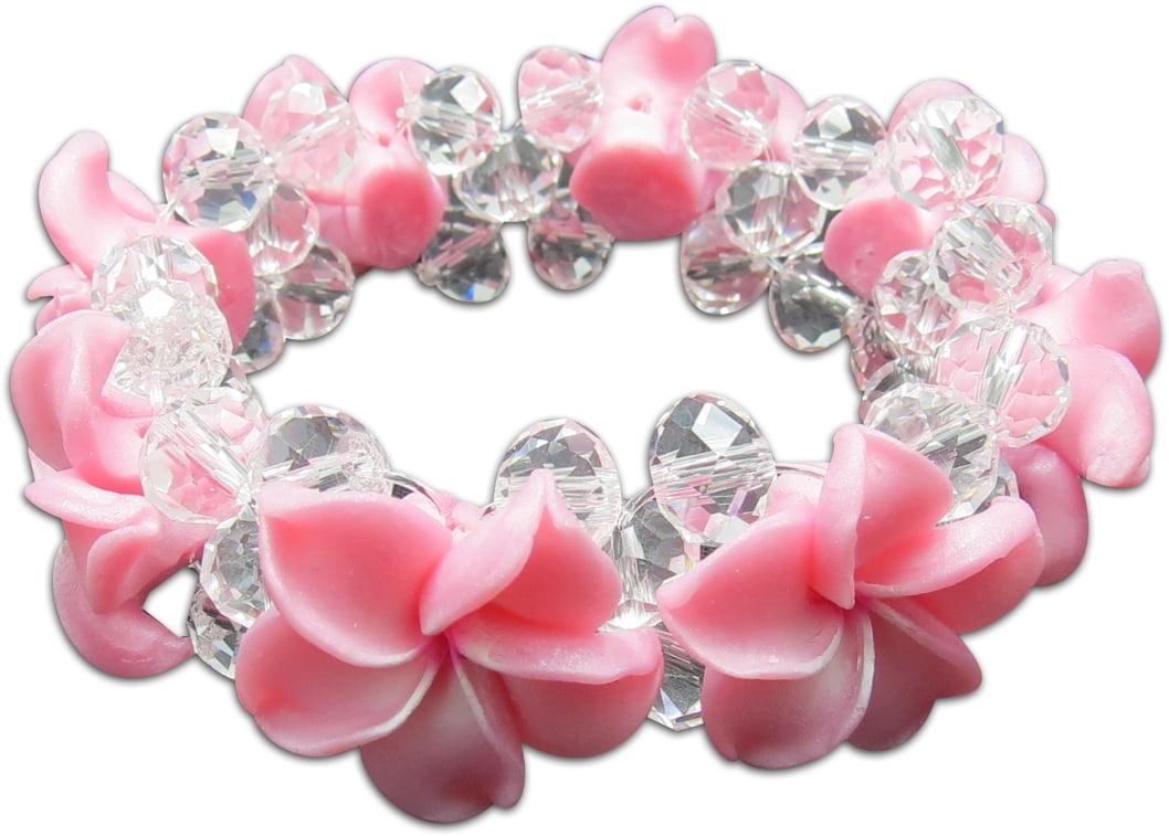 KC Hawaii He Pua Nani Plumeria Fimo Flower Bling Hawaiian Bracelet Rosy Pink