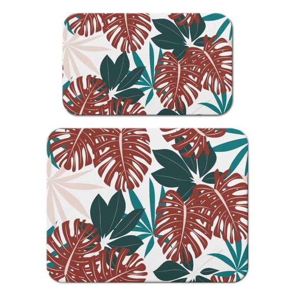 2 Pack Hawaiian Leafy Coffee Station Mat Retro Jungle Leaves Design, Slip-Resistant Base