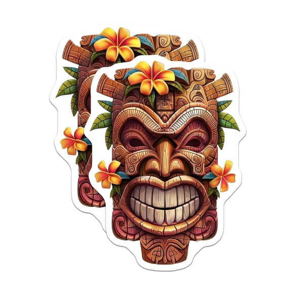 (2 Pack) Hawaiian Tiki Mask Magnets - Tropical Island Decor - Polynesian Luau Theme Fridge Accessory - 5 Inches On Longest Side - Thick Durable Magnet - Made in USA - MAG22991