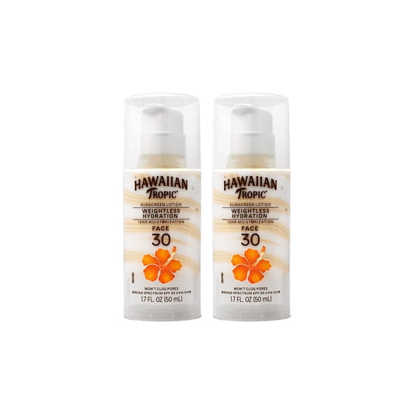 2 Pack Hawaiian Tropic Silk Hydration Wightless Face SPF 30 Sunscreen 1.7 OZ