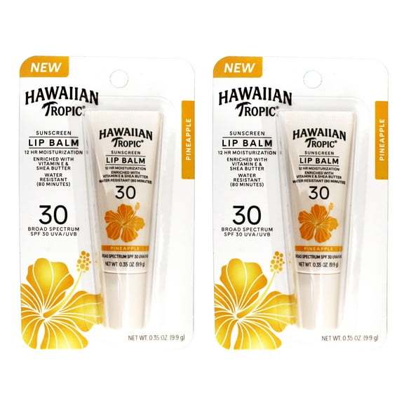 2 Pack - Hawaiian Tropic Sunscreen Lip balm SPF 30, Pineapple, 12Hr Moisturization with Vitamin E & Shea Butter, Water Resistant (80 minutes), 0.35 OZ