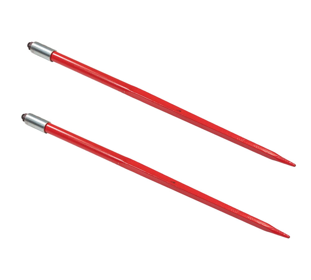 2 Pack Hay Spear 49" Bale Spear 3000 lbs Capacity, Bale Spike Quick Attach Square Hay Bale Spears 1-3/4" Wide, Red Powder Coated Bale Forks for Tractors, Loaders, Cranes, Telehandlers