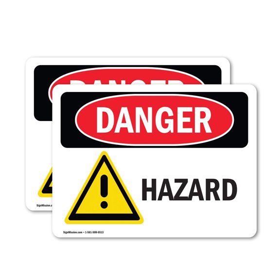 (2 Pack) Hazard OSHA Danger Sign 10 Inch X 7 Inch Vinyl Label Decal Sticker Weather Resistant, UV Protected for Workplace, Business, and Construction Site, Made in the USA
