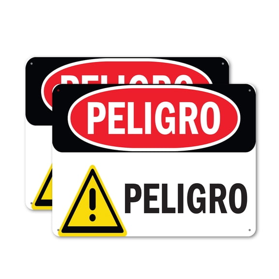 (2 Pack) Hazard Spanish OSHA Danger Sign 10 Inch X 7 Inch Plastic Sign, Weather Resistant, UV Protected for Workplace, Business, and Construction Site, Made in the USA