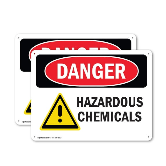 (2 Pack) Hazardous Chemicals OSHA Danger Sign 24 Inch X 18 Inch Plastic Sign, Weather Resistant, UV Protected for Workplace, Business, and Construction Site, Made in the USA
