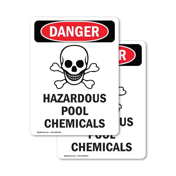 (2 Pack) Hazardous Pool Chemicals OSHA Danger Sign 5 Inch X 3.5 Inch Vinyl Label Decal Sticker Weather Resistant, UV Protected for Workplace, Business, and Construction Site, Made in
