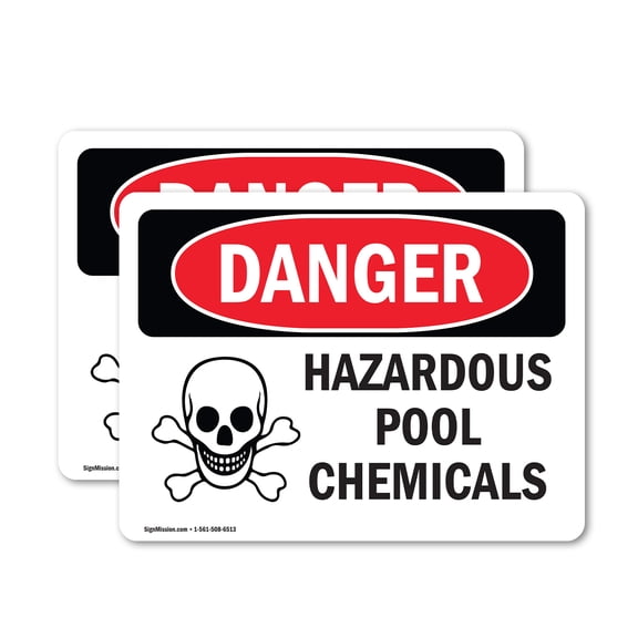 (2 Pack) Hazardous Pool Chemicals OSHA Danger Sign 7 Inch X 5 Inch Vinyl Label Decal Sticker Weather Resistant, UV Protected for Workplace, Business, and Construction Site, Made in the